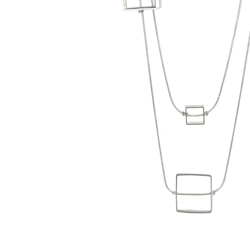 Humble Hilo Double Strand silver long necklace, Double Square