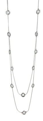 Humble Hilo Double Strand silver long necklace, Small Circles
