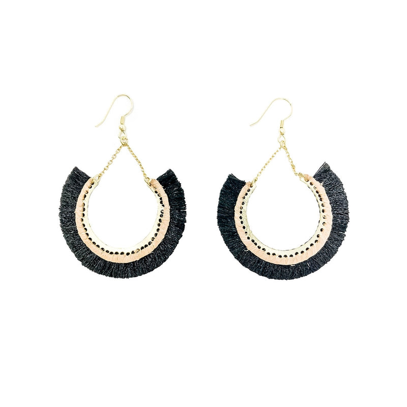 Contoured Fringe Earrings - Black
