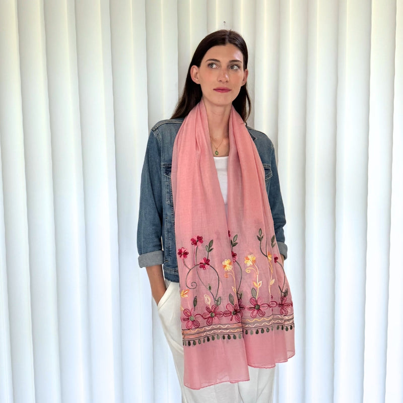 Humble Hilo Embroidered scarf/shawl with flowers