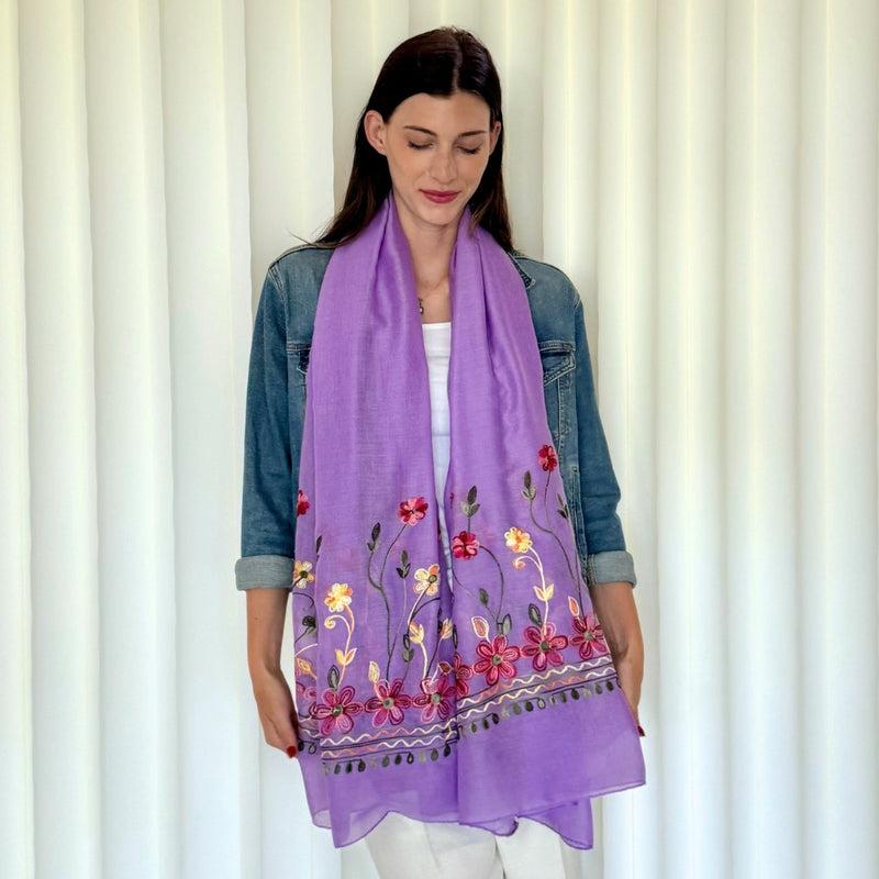 Humble Hilo Embroidered scarf/shawl with flowers