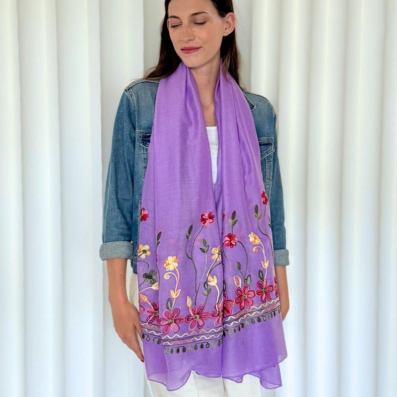 Humble Hilo Embroidered scarf/shawl with flowers