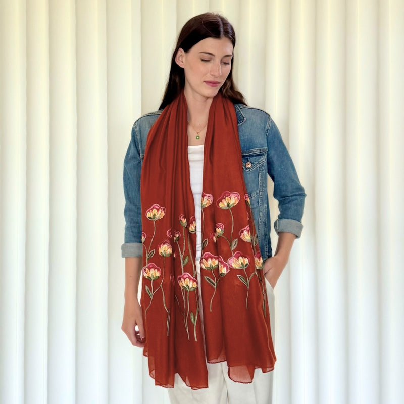 Humble Hilo Embroidered scarf/shawl with flowers