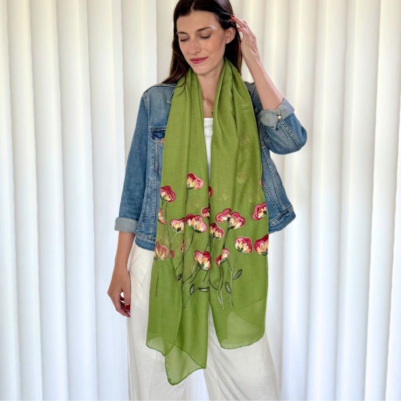 Humble Hilo Embroidered scarf/shawl with flowers