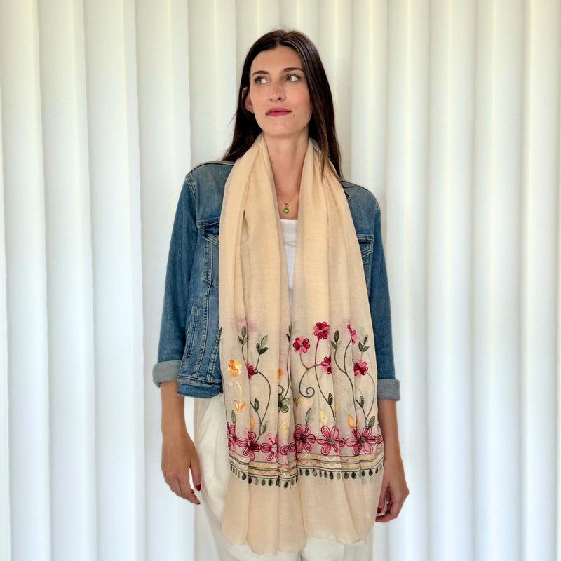 Humble Hilo Embroidered scarf/shawl with flowers