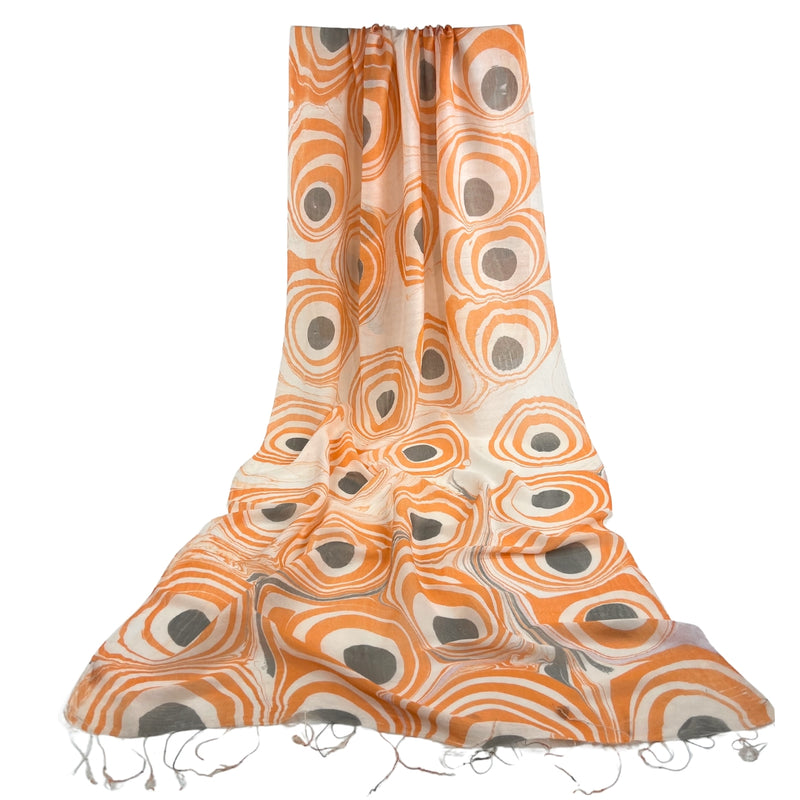 Humble Hilo Silk Blend Long Scarf Marble Swirls