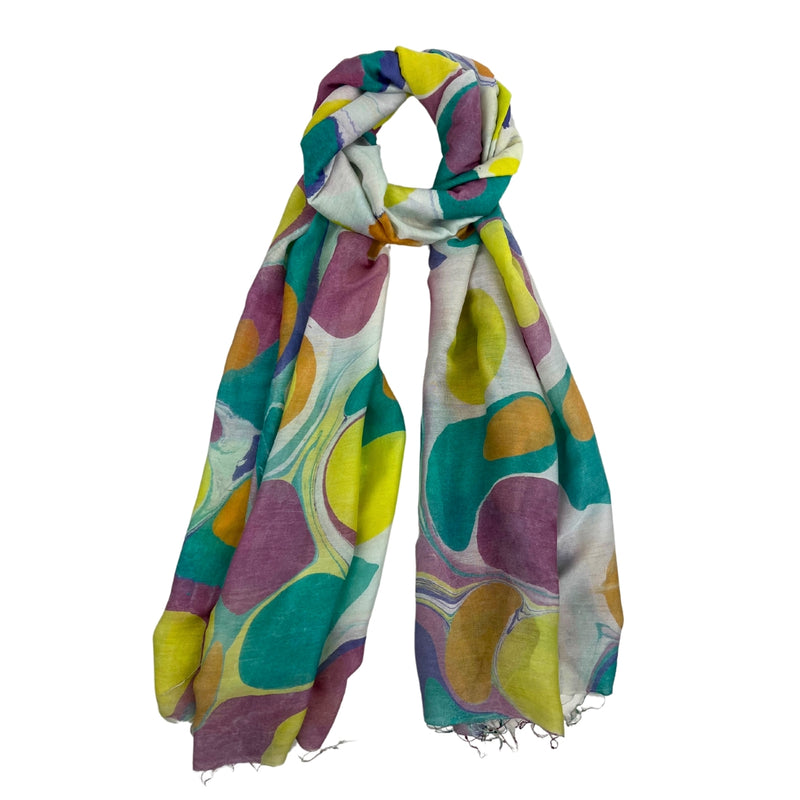 Humble Hilo Silk Blend Long Scarf Marble Swirls