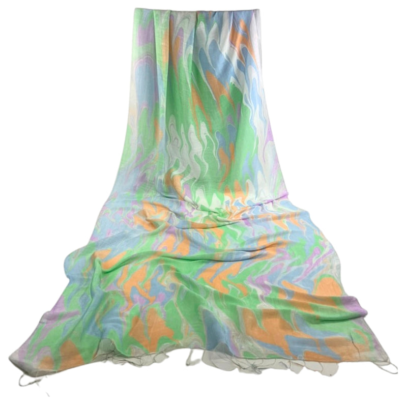 Humble Hilo Silk Blend Long Scarf Marble Swirls