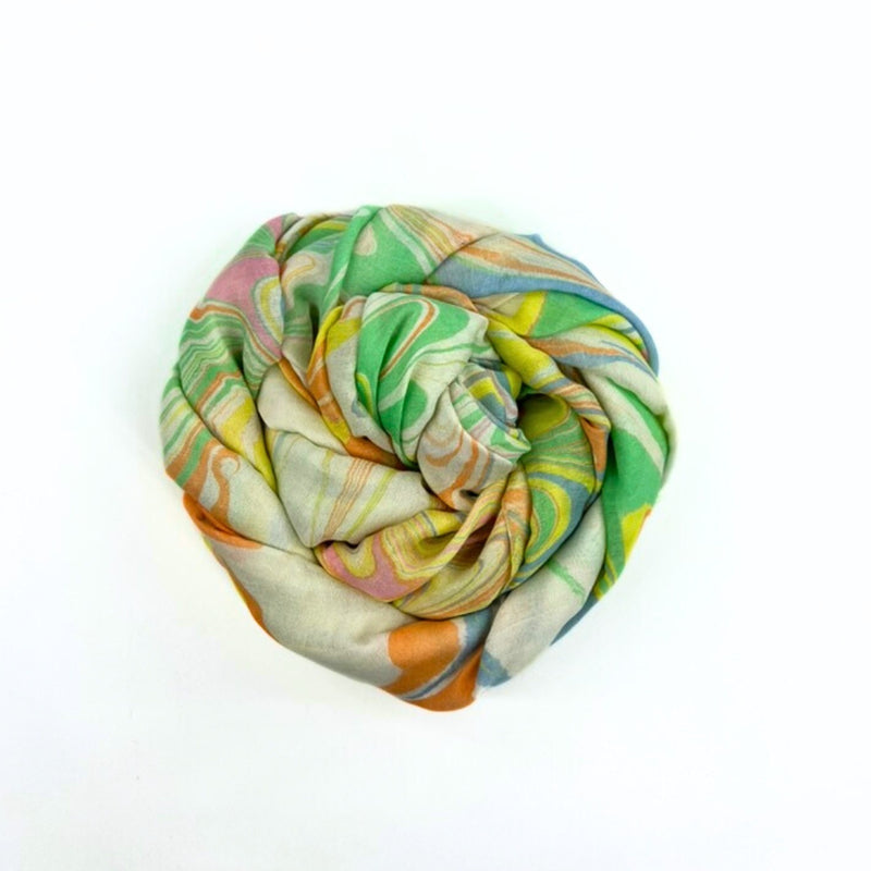 Humble Hilo Silk Blend Long Scarf Marble Swirls