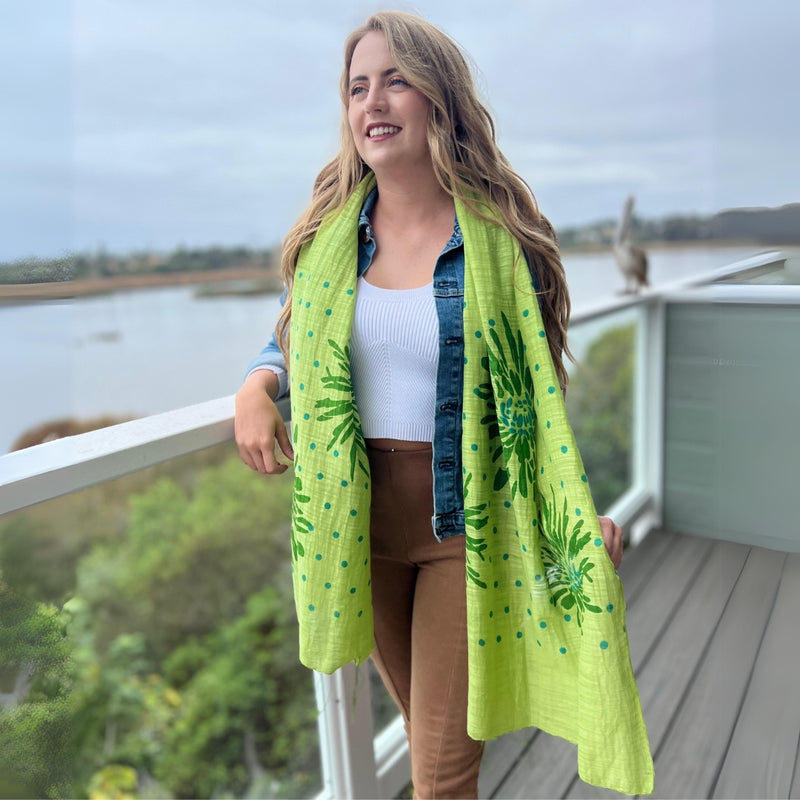 Humble Hilo Silk Blend Scarf, Blooming Stencils