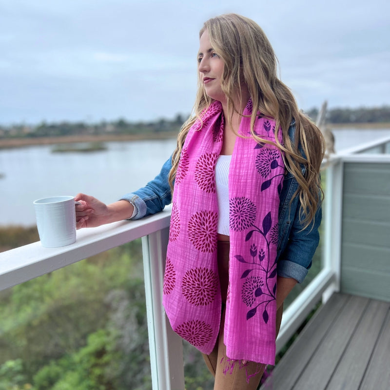 Humble Hilo Silk Blend Scarf, Blooming Stencils