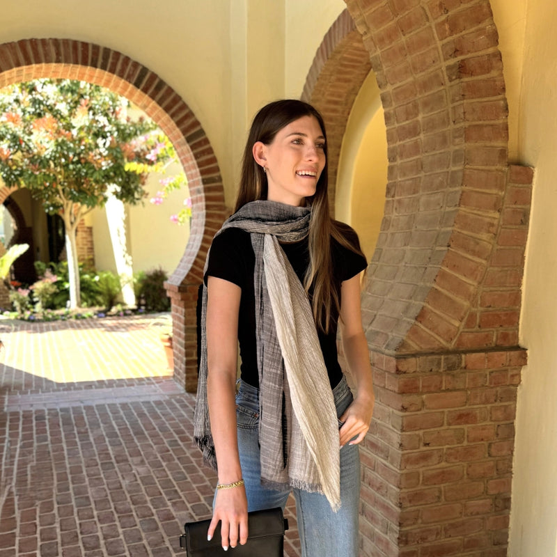 Humble Hilo Cumulus 100% Cotton Scarf Gauzy Stripes