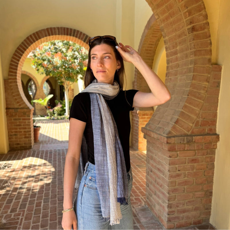 Humble Hilo Cumulus 100% Cotton Scarf Gauzy Stripes