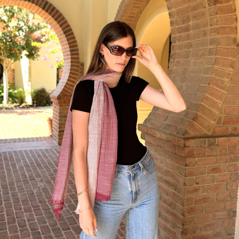 Humble Hilo Cumulus 100% Cotton Scarf Gauzy Stripes