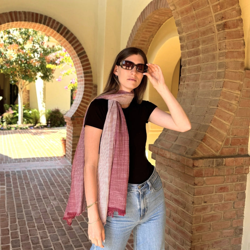 Humble Hilo Cumulus 100% Cotton Scarf Gauzy Stripes
