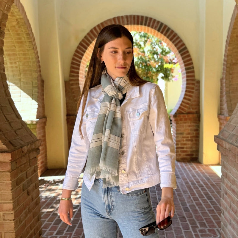 Humble Hilo Loomed Cotton Blend Scarf Pinstripes
