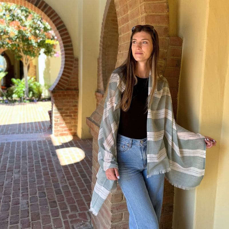 Humble Hilo Loomed Cotton Blend Scarf Pinstripes