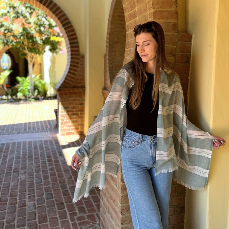 Humble Hilo Loomed Cotton Blend Scarf Pinstripes