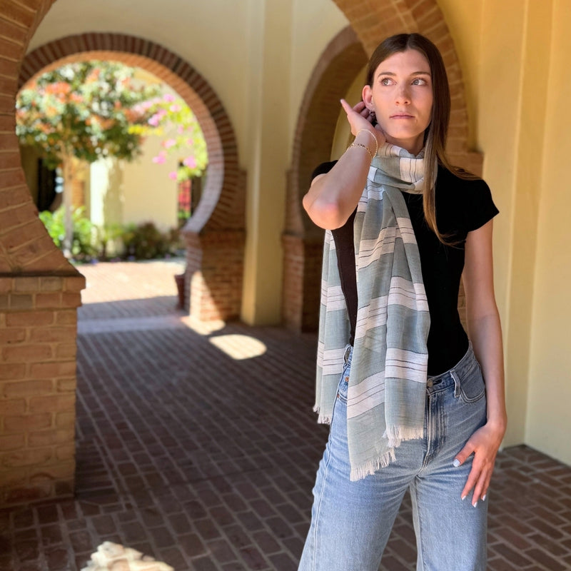 Humble Hilo Loomed Cotton Blend Scarf Pinstripes