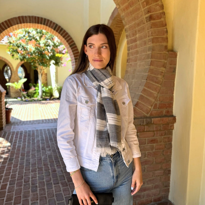 Humble Hilo Loomed Cotton Blend Scarf Pinstripes