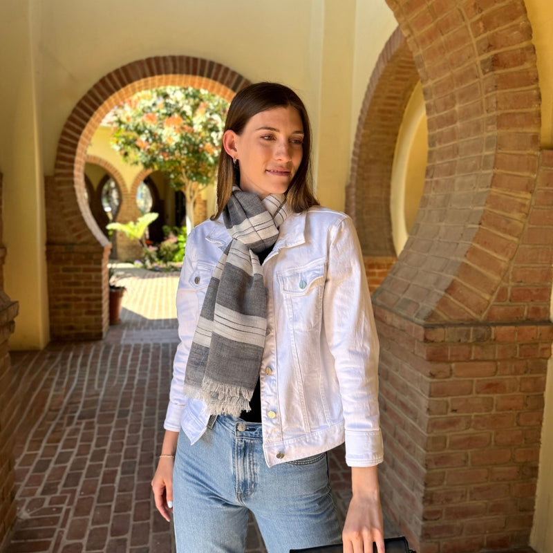 Humble Hilo Loomed Cotton Blend Scarf Pinstripes