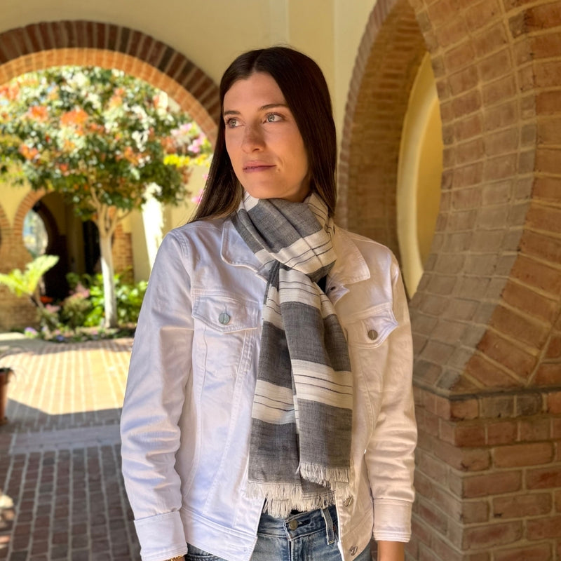 Humble Hilo Loomed Cotton Blend Scarf Pinstripes
