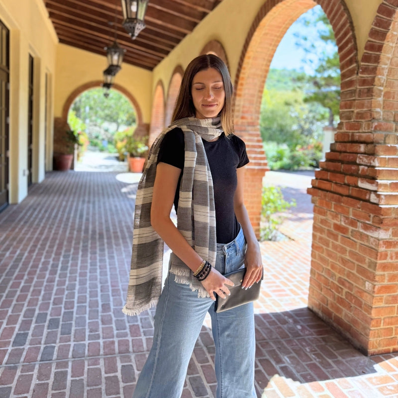 Humble Hilo Loomed Cotton Blend Scarf Pinstripes
