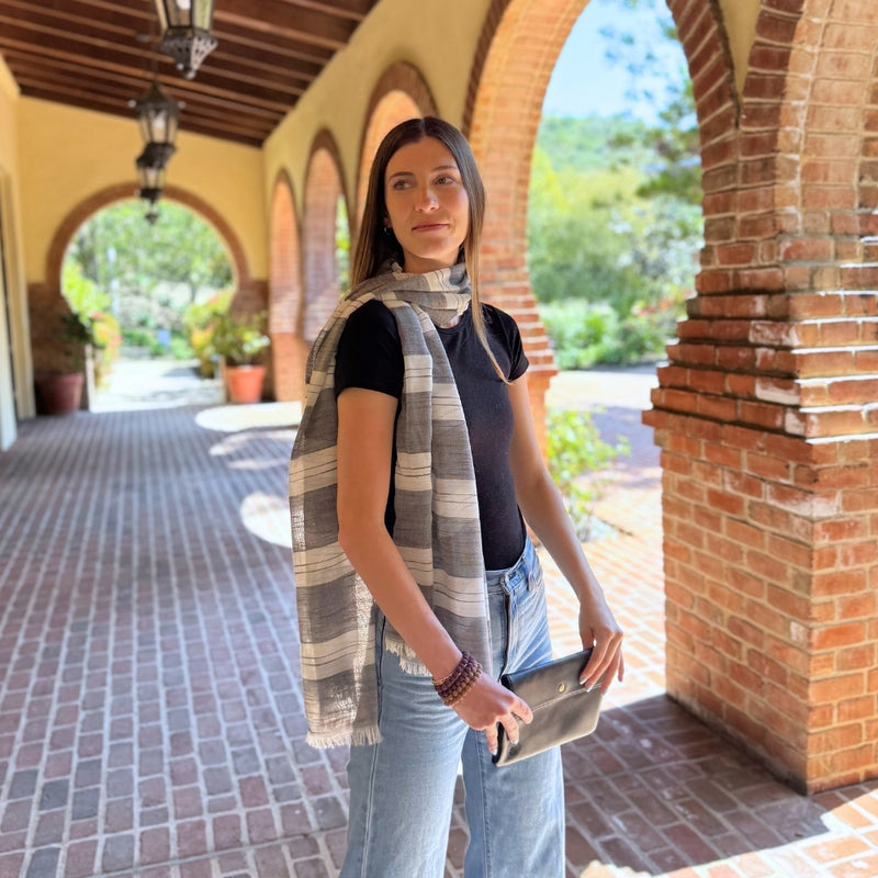Humble Hilo Loomed Cotton Blend Scarf Pinstripes