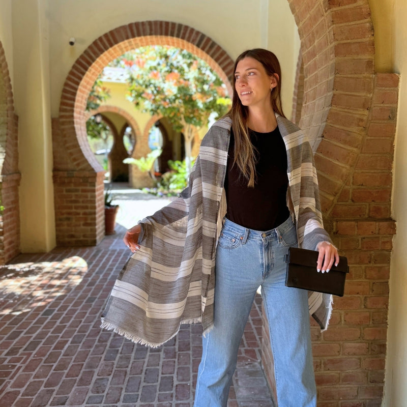 Humble Hilo Loomed Cotton Blend Scarf Pinstripes