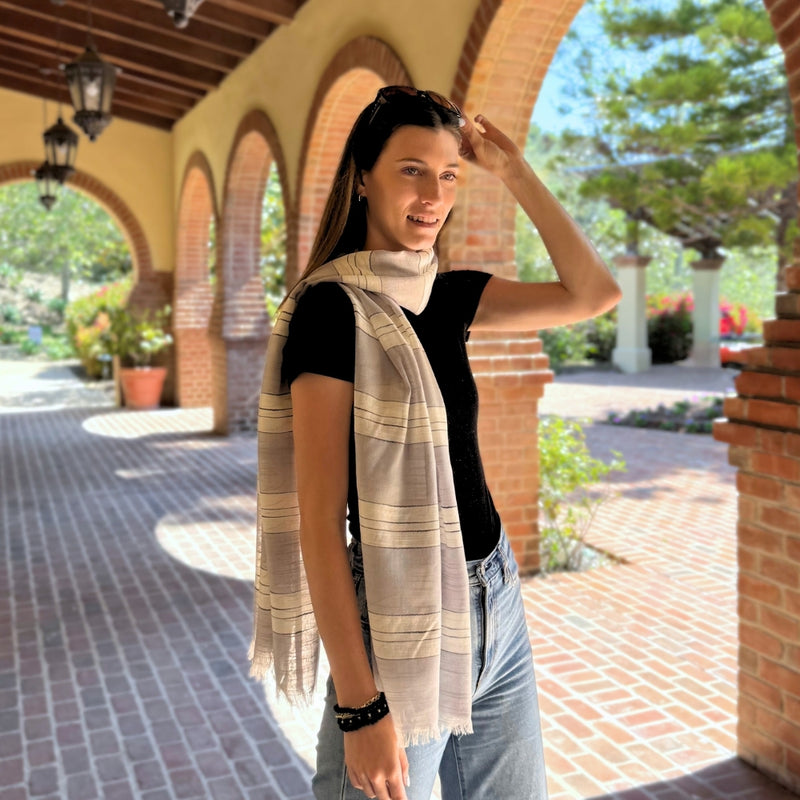 Humble Hilo Loomed Cotton Blend Scarf Pinstripes