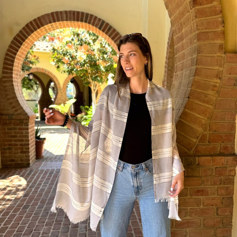 Humble Hilo Loomed Cotton Blend Scarf Pinstripes