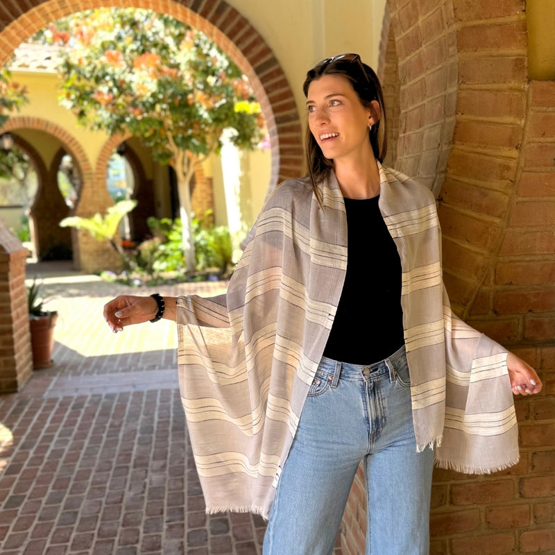Humble Hilo Loomed Cotton Blend Scarf Pinstripes