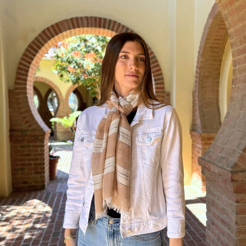 Humble Hilo Loomed Cotton Blend Scarf Pinstripes
