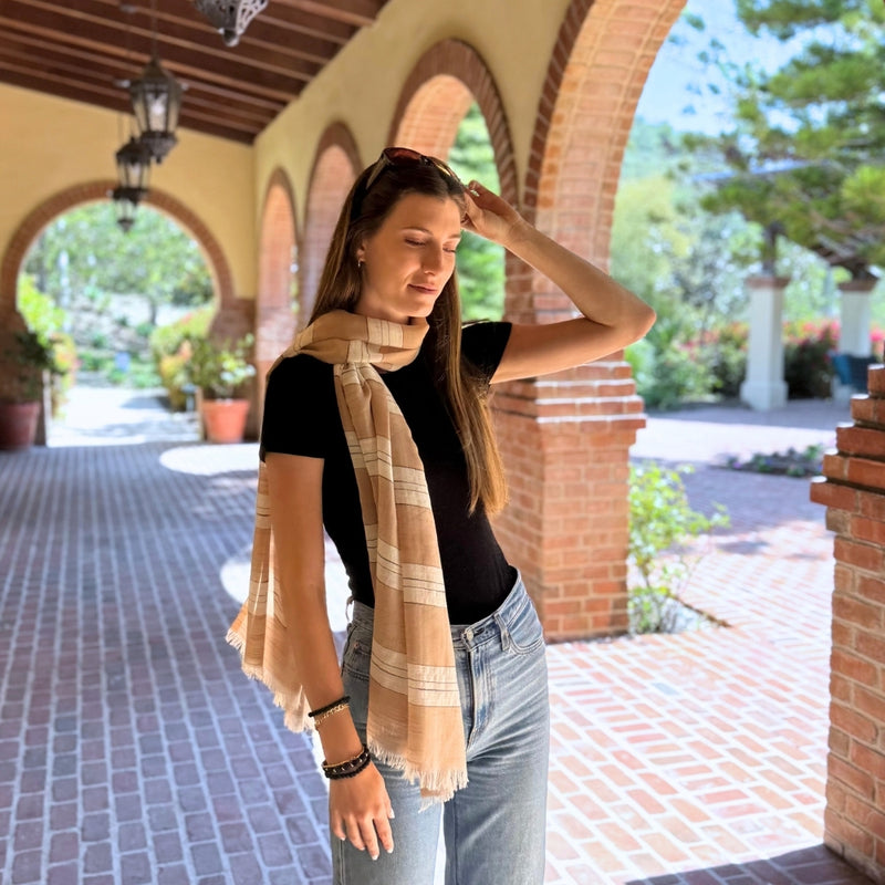 Humble Hilo Loomed Cotton Blend Scarf Pinstripes