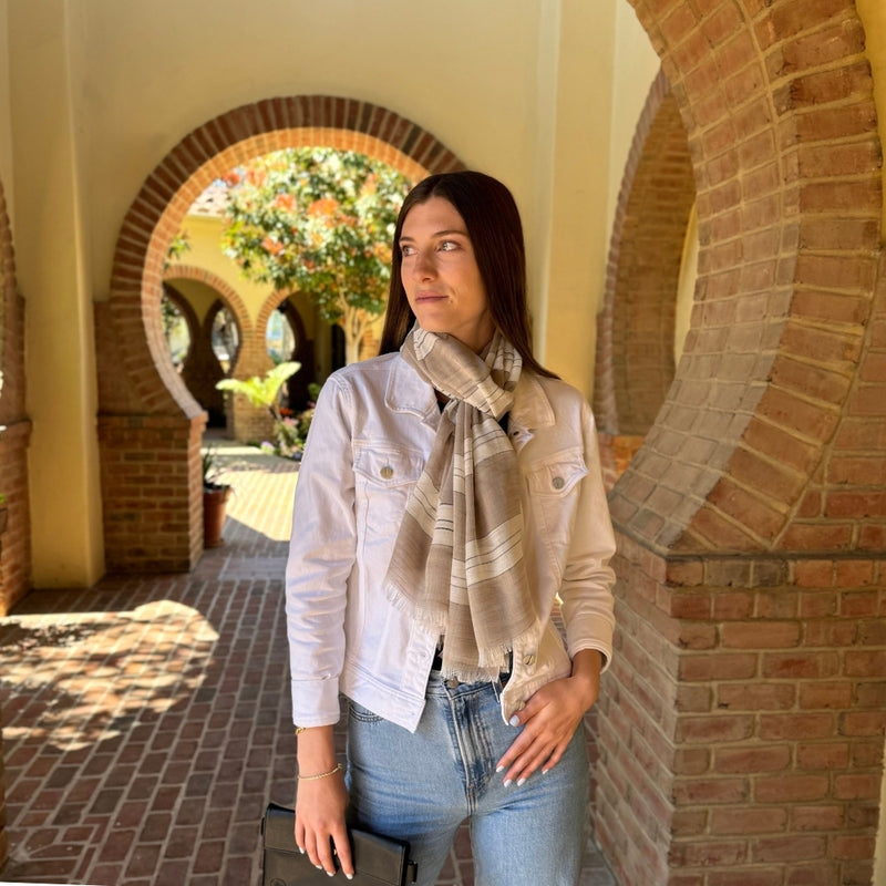 Humble Hilo Loomed Cotton Blend Scarf Pinstripes
