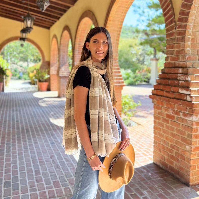 Humble Hilo Loomed Cotton Blend Scarf Pinstripes