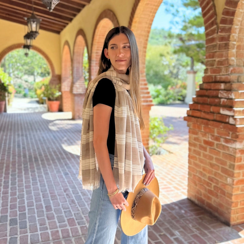 Humble Hilo Loomed Cotton Blend Scarf Pinstripes