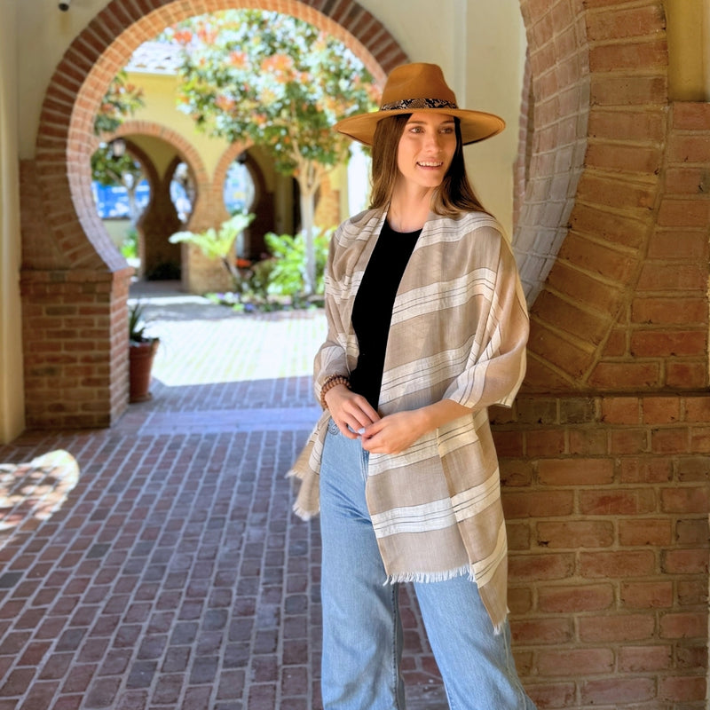 Humble Hilo Loomed Cotton Blend Scarf Pinstripes