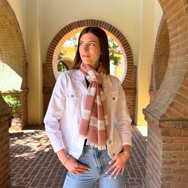 Humble Hilo Loomed Cotton Blend Scarf Pinstripes
