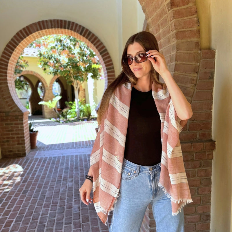 Humble Hilo Loomed Cotton Blend Scarf Pinstripes