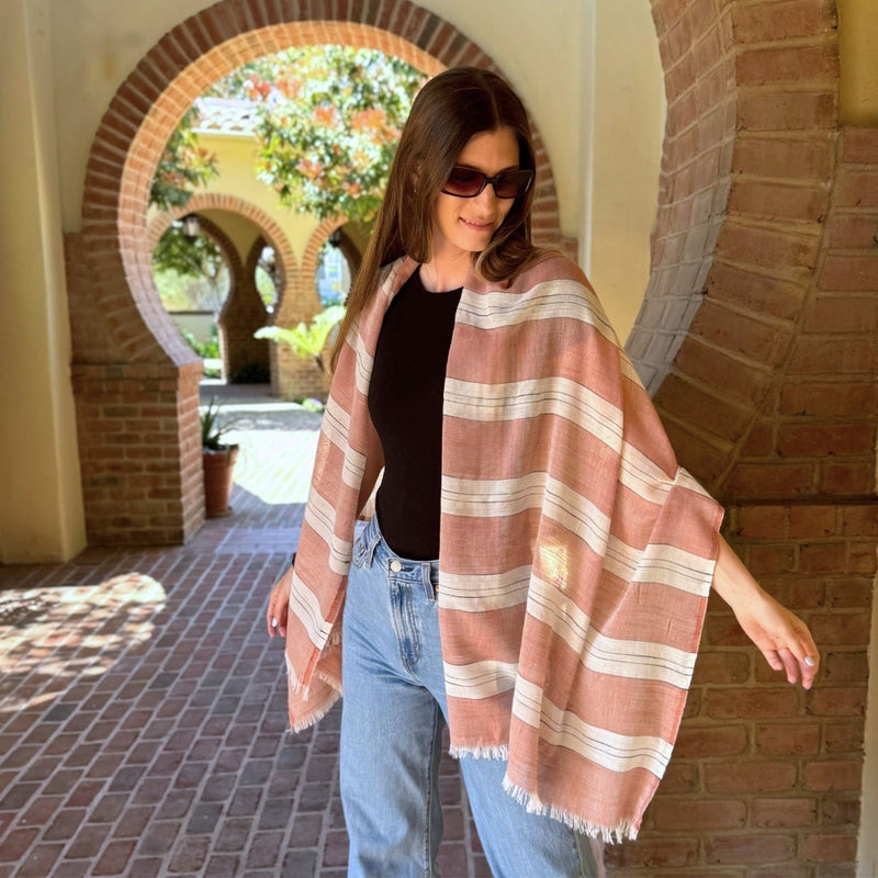 Humble Hilo Loomed Cotton Blend Scarf Pinstripes