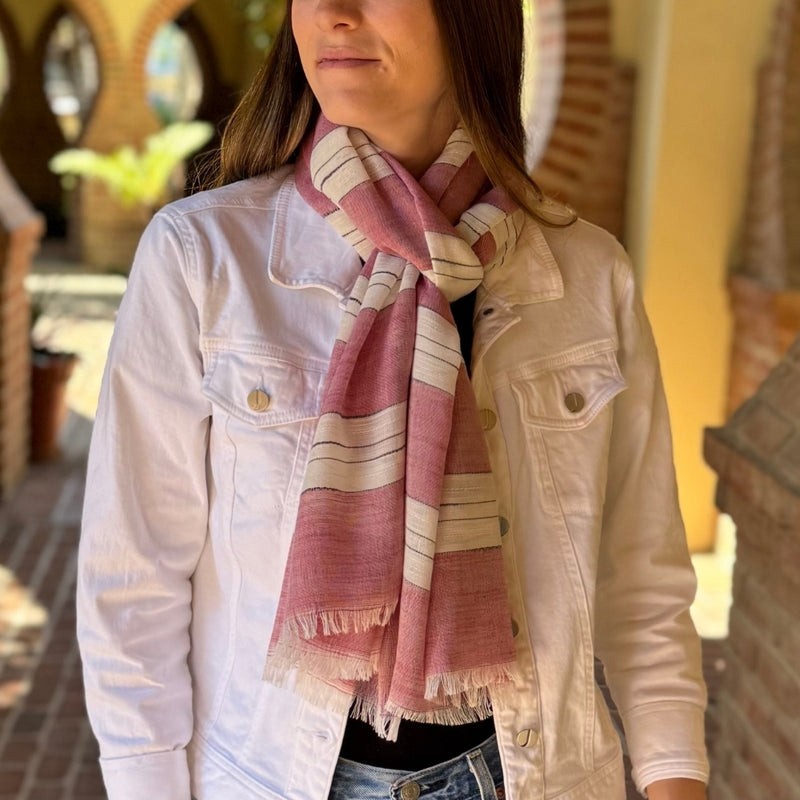 Humble Hilo Loomed Cotton Blend Scarf Pinstripes