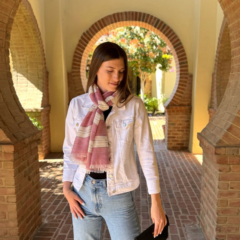 Humble Hilo Loomed Cotton Blend Scarf Pinstripes