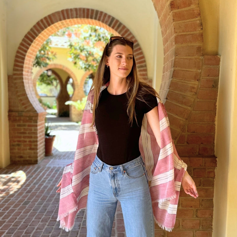 Humble Hilo Loomed Cotton Blend Scarf Pinstripes