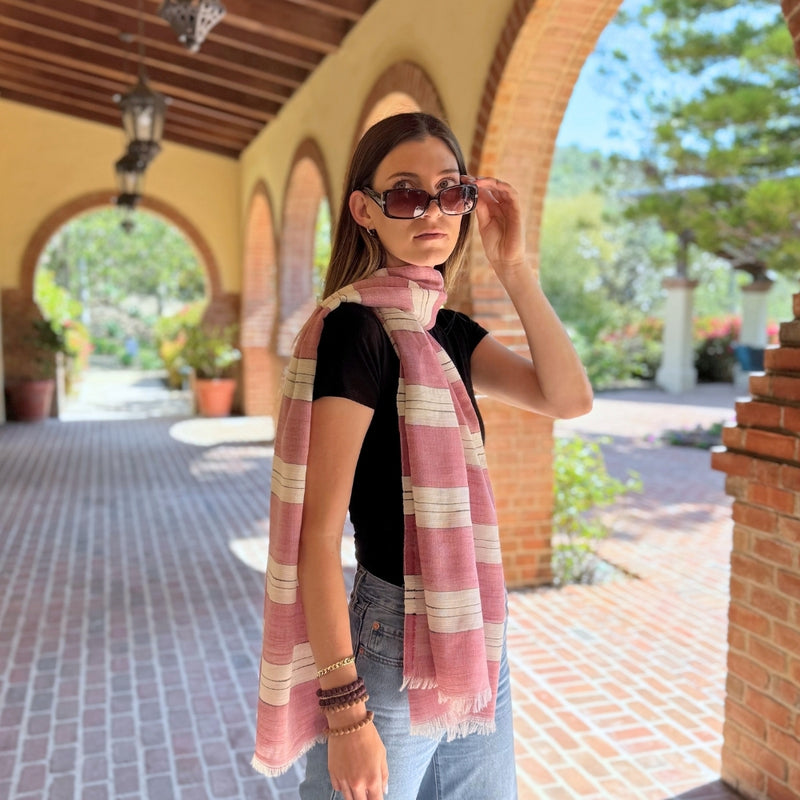 Humble Hilo Loomed Cotton Blend Scarf Pinstripes