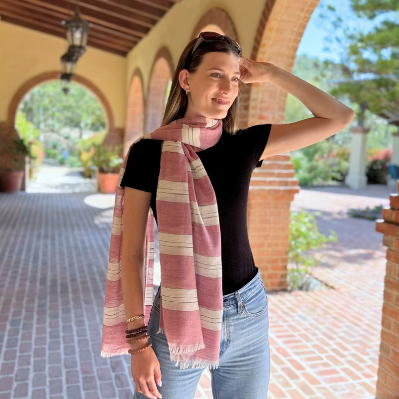 Humble Hilo Loomed Cotton Blend Scarf Pinstripes