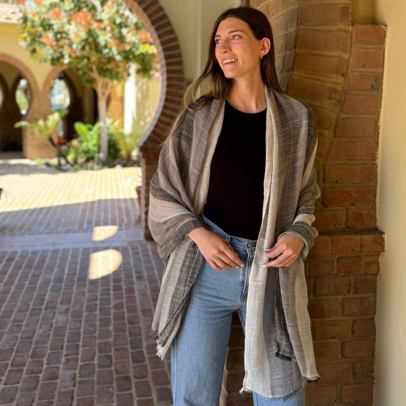 Humble Hilo Loomed Cotton Blend Scarf Woven Stripes