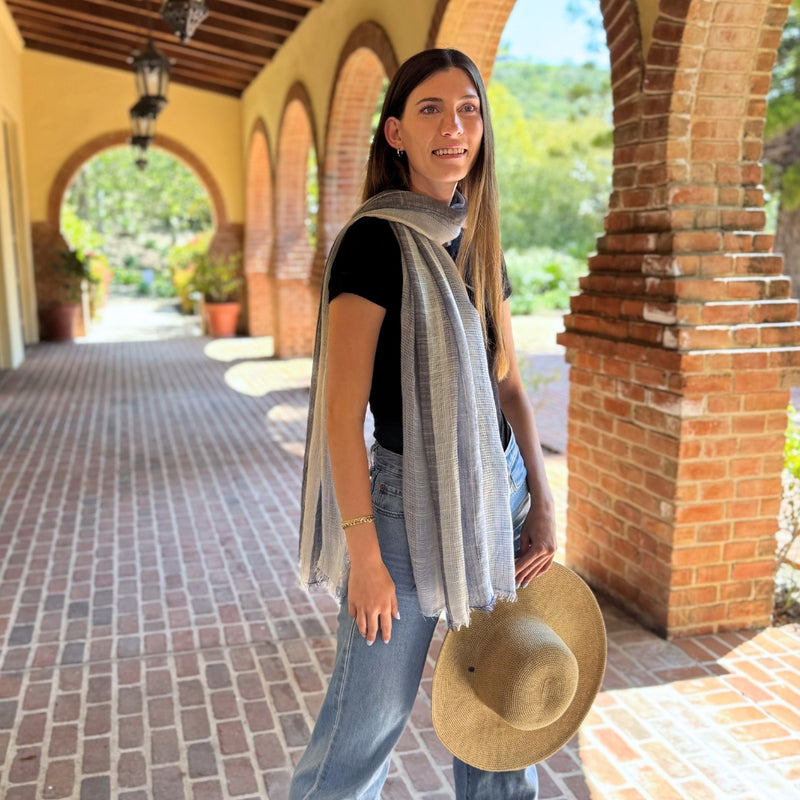 Humble Hilo Loomed Cotton Blend Scarf Woven Stripes