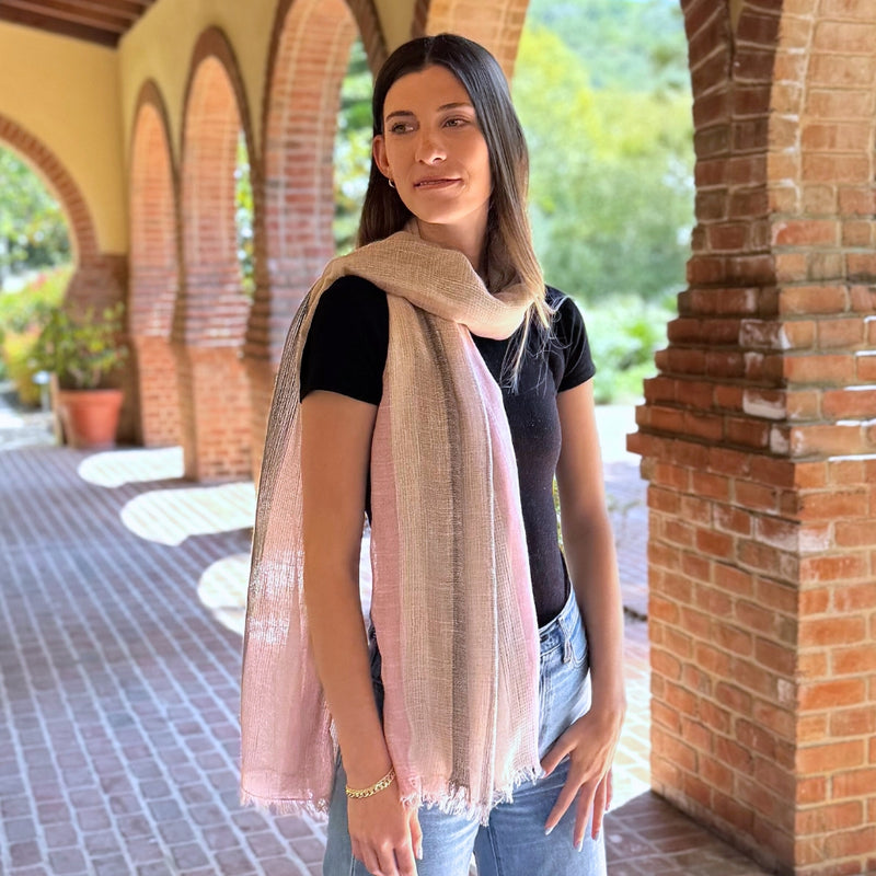 Humble Hilo Loomed Cotton Blend Scarf Woven Stripes
