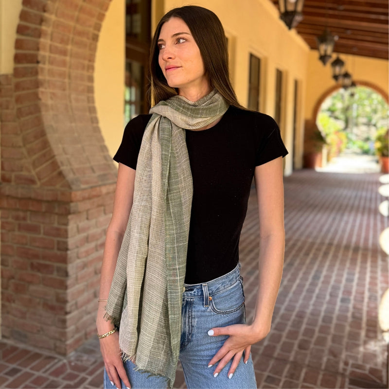 Humble Hilo Loomed Cotton Blend Scarf Woven Stripes